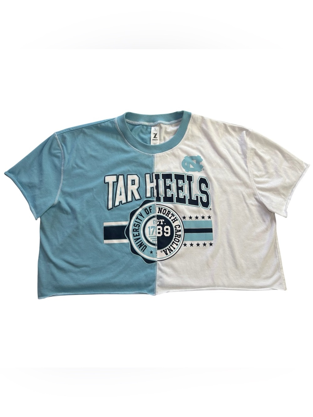 UNC North Carolina Tar Heels Women’s Zoozatz Split Cropped T-Shirt Game Day sz S